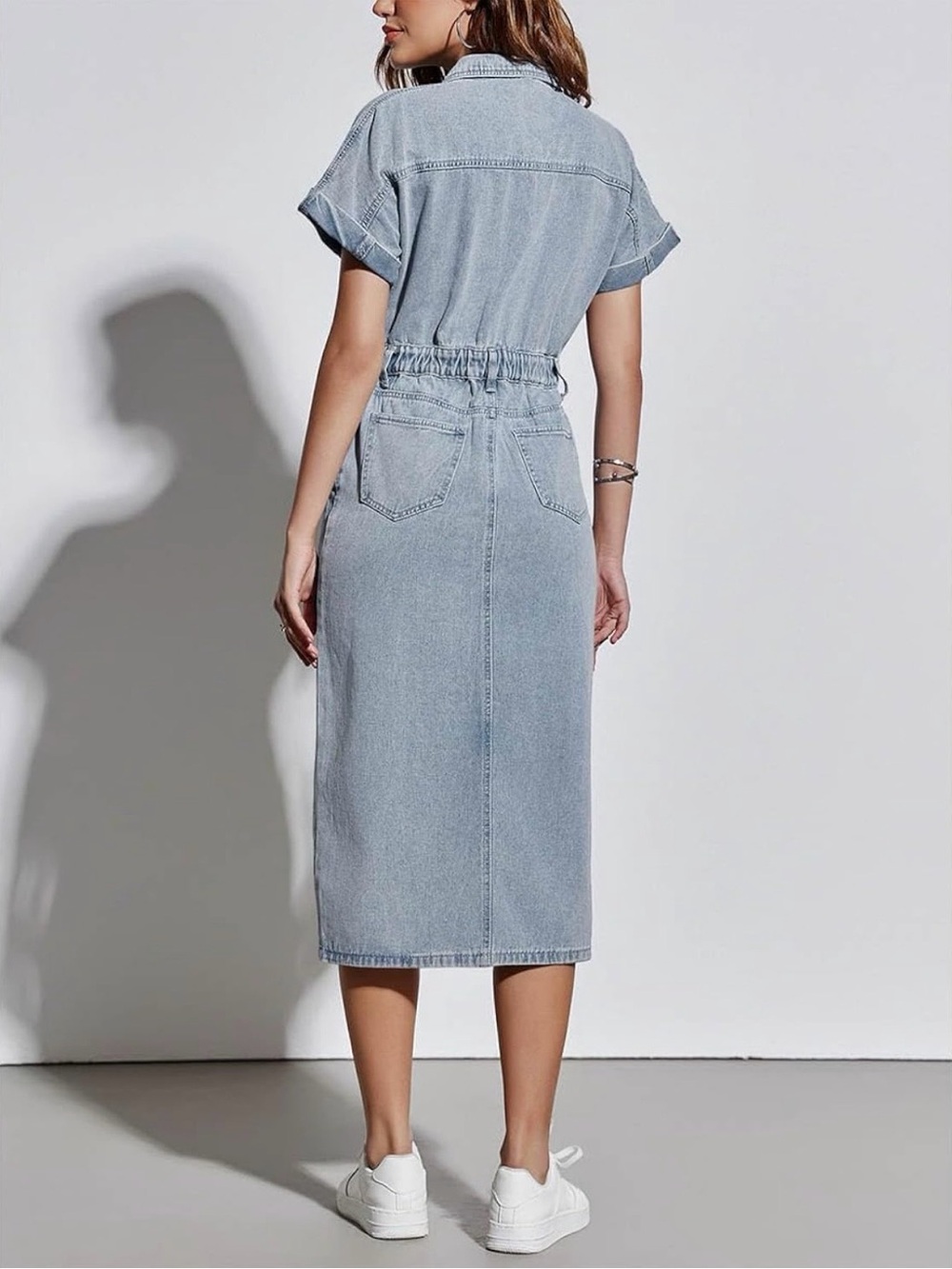 Amazon Light Blue Denim Midi Dress with Front Slit - Picture 3 of 6